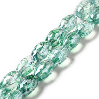 Electroplate Transparent Glass Beads Strand, AB Color Plated, Faceted, Oval, Medium Aquamarine, 11.5~12x8mm, Hole: 1.2mm, about 45~48pcs/strand, 20.87~22.20 inch(53~56.4cm)