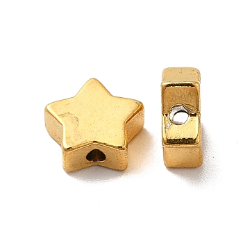 Rack Plating Brass Beads, Long-Lasting Plated, Star, Matte Gold Color, 7.5x8x3mm, Hole: 1.2mm.
