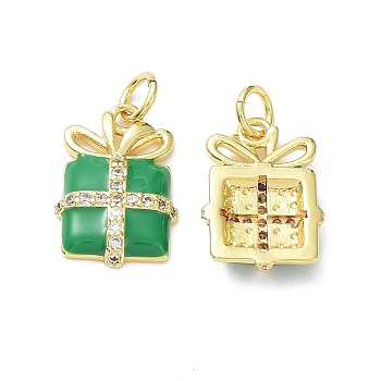 Brass with Clear Cubic Zirconia Enamel Pendants, Cadmium Free & Lead Free, Rack Plating, Christmas Theme, Gift, Real 18K Gold Plated, 16x11x2mm, Hole: 3mm