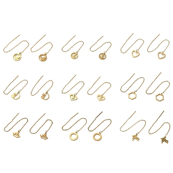 Golden 304 Stainless Steel Dangle Stud Earrings, Ear Threads, Mixed Shapes, 98~107x11.5~12mm