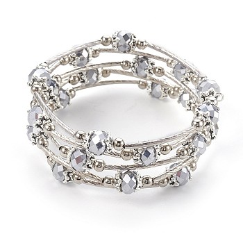 Electroplate Glass Wrap Bracelets, 5-Loop, with Metal Findings, Platinum Plated, 2-1/8 inch(5.3cm)