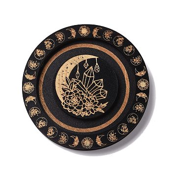 Flat Round Wood Bracelet Display Trays, Holds up to one Bracelet, for Home decoration, Black, Quartz Cluster Pattern, 9.5cm