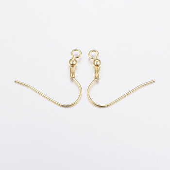 304 Stainless Steel Earring Hooks, Ear Wire, with Horizontal Loop, Golden, 20~21x24~26x3mm, Hole: 2mm, 20 Gauge, Pin: 0.8mm