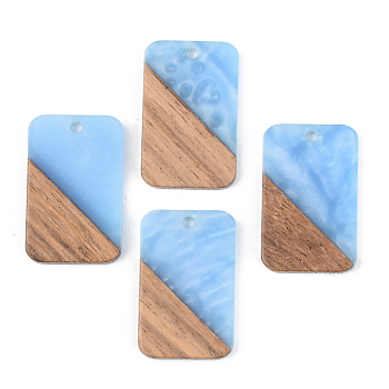 Opaque Resin & Walnut Wood Pendants, Rectangle, Cornflower Blue, 28x18x3mm, Hole: 2mm