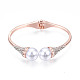 ABS Plastic Pearl Round Beaded Open Cuff Bangle with Crystal Rhinestone(BJEW-S118-109RG)-1