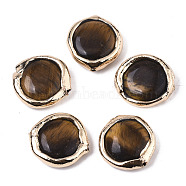 Natural Tiger Eye Beads, with Light Gold Plated Polymer Clay Edge, Flat Round, 17~19x17~18x5~7mm, Hole: 1.2mm(G-S359-110)