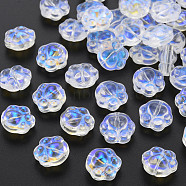 Transparent Electroplate Glass Beads, AB Color Plated, Paw Print, Clear AB, 13.5x15x8.5mm, Hole: 1.2mm(GLAA-S190-021-C01)