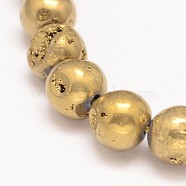 Round Electroplate Natural Quartz Crystal Bead Strands, Golden Plated, 10mm, Hole: 1mm, about 40pcs/strand, 15.35 inch(G-L447-09D)