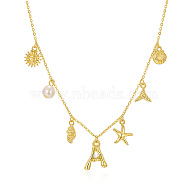 Bohemian Summer Beach Style 18K Gold Plated Shell Shape Initial Pendant Necklaces(IL8059-1)