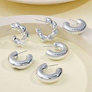 3Pairs Alloy Stud Earrings, Textured & Twist C-Shaped, Platinum, 35mm(WG5D203-02)