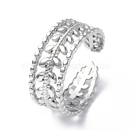 304 Stainless Steel Leafy Branch Open Cuff Ring for Women, Stainless Steel Color, Inner Diameter: 17mm(RJEW-C046-02P)