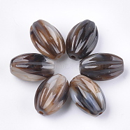 Acrylic Corrugated Beads, Imitation Gemstone Style, Oval, Coconut Brown, 33x23x20.5mm, Hole: 3.5mm(X-OACR-S029-047C)