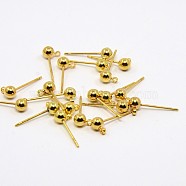 Brass Ball Post Ear Studs, Stud Earring Findings, with Loop, Golden, 15x4mm, Hole: 1mm(X-EC253-NFG)