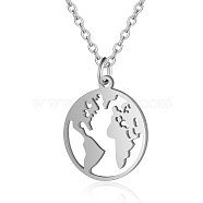 201 Stainless Steel Pendant Necklaces, with Cable Chains, Earth, Stainless Steel Color, 15.7 inch(40cm), 1.5mm, Pendant: 20x17.5x1mm(NJEW-T009-JN136-40-1)
