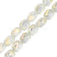 Electroplate Glass Beads Strands, Half Plated, AB Color, Oval, Light Goldenrod Yellow, 12x10.5x10mm, Hole: 1.2mm, about 50Pcs/strand, 23.62 inch(60cm)(EGLA-N008-016-A02)