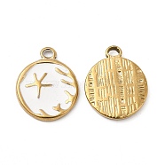 Vacuum Plating 201 Stainless Steel Enamel Pendants, Real 18K Gold Plated, Flat Round with Starfish Charm, White, 19x15x2mm, Hole: 2.6mm(STAS-J401-VC944)