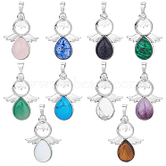 10Pcs 10 Style Natural & Synthetic Gemstone Pendants, with Platinum Brass Findings, Angel, 34x25.5x4.5~6.5mm, Hole: 4~5x7mm, 1pcs/style(G-BC0001-14)