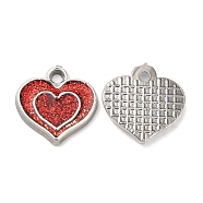 CCB Plastic Pendants, with Glitter Powder, Heart in Heart, Platinum, Red, 16x16x2.5mm(CCB-TAC0003-01)