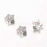 Brass Slide Charms, with Micro Pave Cubic Zirconia, Star, Platinum, 6x6x3mm, Hole: 2x0.5mm(ZIRC-Q002-69P)