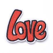 Computerized Embroidery Cloth Iron on/Sew on Patches, Costume Accessories, Appliques, Word Love, Red, 50x59x2mm(DIY-E025-F11)