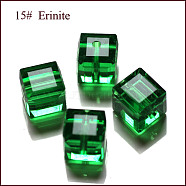 Imitation Austrian Crystal Beads, Grade AAA, Faceted, Cube, Green, 5~5.5x5~5.5x5~5.5mm(size within the error range of 0.5~1mm), Hole: 0.7~0.9mm(SWAR-F074-6x6mm-15)
