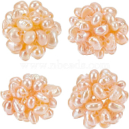 4Pcs Round Handmad Natural Pearl Woven Beads, Seashell Color, 12mm, Hole: 1.5mm(PEAR-BC0001-04)