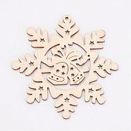 Undyed Wooden Pendants, Snowflake, for Christmas Theme, Antique White, 100x97x3mm, Hole: 2.5mm(WOOD-K005-08)