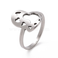 201 Stainless Steel Heart Finger Ring, Hollow Wide Ring for Valentine's Day, Stainless Steel Color, US Size 6 1/2(16.9mm)(RJEW-J051-33P)