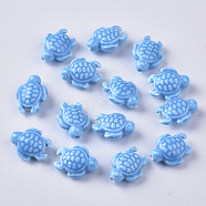 Handmade Porcelain Beads, Bright Glazed Porcelain Style, Tortoise, Dodger Blue, 19x15x8.5mm, Hole: 2mm(X-PORC-T005-001H)