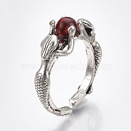 Alloy Cuff Finger Rings, with Glass, Wide Band Rings, Mermaid, Antique Silver, Size 10, 20mm(RJEW-T006-67)