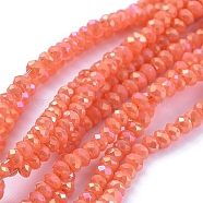 Electroplate Glass Beads Strands, Full Rainbow Plated, Faceted, Rondelle, Coral, 2.5x1mm, Hole: 0.5mm, about 185~190pcs/strand, 13 inch(33cm)(X-GLAA-F079-FR16)