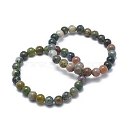 Natural Indian Agate Bead Stretch Bracelets, Round, 2-1/8 inch~2-3/8 inch(5.5~6cm), Bead: 8mm(BJEW-K212-B-010)