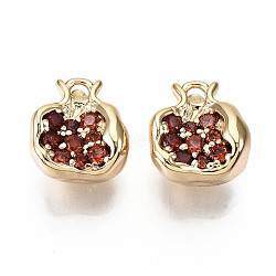 Brass Micro Pave Chocolate Cubic Zirconia Charms, Nickel Free, Pomegranate Shape, Real 18K Gold Plated, 10.5x10x7mm, Hole: 1.4mm(X-KK-S360-047-NF)