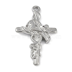 Non-Tarnish 304 Stainless Steel Pendants, Cross with Bird Charm, Stainless Steel Color, 44x29x5.5mm, Hole: 2mm(STAS-Q328-01P-05)