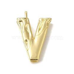 Rack Plating Brass Pendants, Glass Charms, Long-Lasting Plated, Cadmium Free & Lead Free, Real 18K Gold Plated, Letter V, 26x17.5x4.5mm, Hole: 2.5x2.8mm(KK-I721-02G-V)