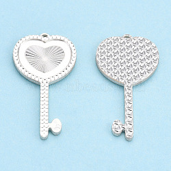 925 Sterling Silver Pendants, Heart Skeleton Key Charms, Silver, 23x12.5x1.5mm, Hole: 0.7mm(STER-T006-11)