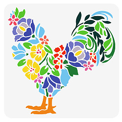 PET Hollow Out Drawing Painting Stencils, for DIY Scrapbook, Photo Album, Rooster Pattern, 300x300mm(DIY-WH0418-0040)