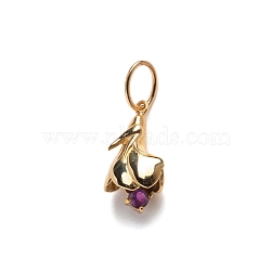 Ion Plating(IP) Brass Micro Pave Cubic Zirconia Pendants, Real 18K Gold Plated, Flower, February Violet, 20mm(PW-WG53304-02)