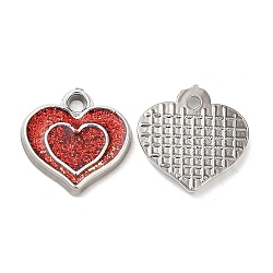 CCB Plastic Pendants, with Glitter Powder, Heart in Heart, Platinum, Red, 16x16x2.5mm(CCB-TAC0003-01)