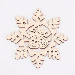 Undyed Wooden Pendants, Snowflake, for Christmas Theme, Antique White, 100x97x3mm, Hole: 2.5mm(WOOD-K005-08)