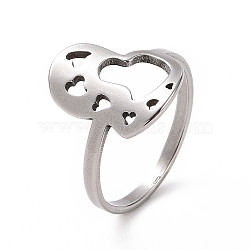 Non-Tarnish 201 Stainless Steel Heart Finger Ring, Hollow Wide Ring for Valentine's Day, Stainless Steel Color, US Size 6 1/2(16.9mm)(RJEW-J051-33P)