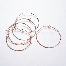 Brass Wine Glass Charm Rings Hoop Earrings, Rose Gold, 20 Gauge, 35x0.8mm(X-EC067-4RG)