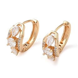 Brass Micro Pave Cubic Zirconia Hoop Earrings for Women, with Glass, Teardrop, Light Gold, 15x19x7.5mm(EJEW-M238-21KCG)