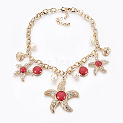Alloy Pendant Necklaces, with Acrylic Pearl and Rhinestone, Iron Cable Chain, Mixed Shapes, Golden, 17.7 inch(45cm)(NJEW-WH0002-03G)