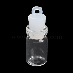Clear Glass Wishing Bottle Pendants, with Plastic Seal Plug, Column, 28x10mm, Hole: 2mm(GLAA-A010-01K)