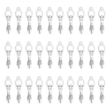 60Pcs Tibetan Style Alloy Pendants, Spiral Goddess, Antique Silver, 31x8x3mm, Hole: 1.8mm
