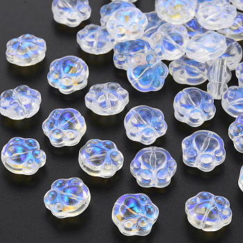 Transparent Electroplate Glass Beads, AB Color Plated, Paw Print, Clear AB, 13.5x15x8.5mm, Hole: 1.2mm