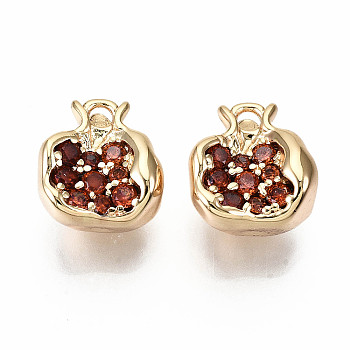 Brass Micro Pave Chocolate Cubic Zirconia Charms, Nickel Free, Pomegranate Shape, Real 18K Gold Plated, 10.5x10x7mm, Hole: 1.4mm