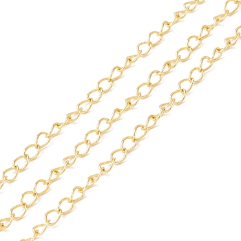 Brass Curb Chains, Long-Lasting Plated, Soldered, with Spool, Cadmium Free & Lead Free, Real 18K Gold Plated, 4.3x3x0.5mm
