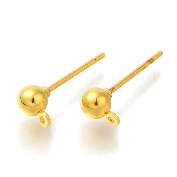 Rack Plating Brass Stud Earring Finding, Cadmium Free & Lead Free, Long-Lasting Plated, Real 18K Gold Plated, 14.5x4mm, Hole: 1.5mm, Pin: 0.7mm